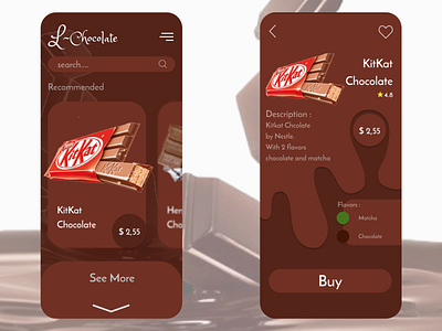 Chocolate App ( L-Chocolate ) app chocolate chocolate milk design design app eccomerce flat ui ux