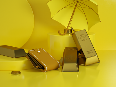 Financial pillow 3D illustration 3d cinema 4d coins finance gold bar illustration octane render umbrella