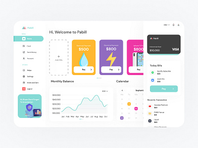 Pabill Dashboard allinonepayment app branding dashboard dashboardui design finance icon illustration logo payment typography ui uidashboard ux vector