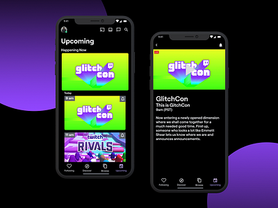 Twitch Upcoming Events app interaction design ios design mobile app design product design twitch ui user experience ux ux design web design