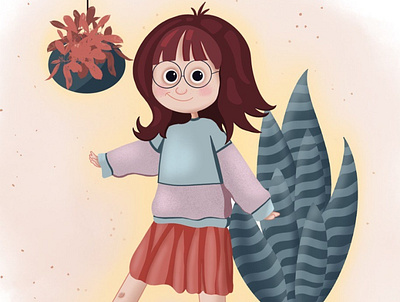 Girl illustration with plants book illustration branding design girl illustration procreate vector