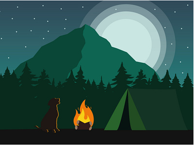 Here comes the night | Digital art 2020 trend artwork camping composotion green illustration illustrator landscape landscape art landscape illustration minimalism vector vectorart vectorartwork views