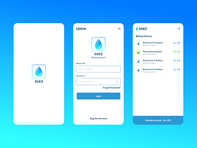 SUEZ Water App mobile mobile app mobile app design mobile design mobile ui ui design water water app water drop water logo