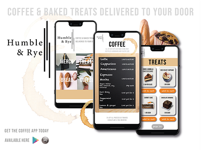 Humble and Rye app bakery bakery app branding cafe cafe app coffee app hipster home delivery illustration millenial millenials order online phone app sans serif vector