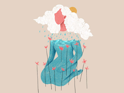 Behind the Sun cloud editorial art illustration illustration art rain surrealism woman woman illustration women
