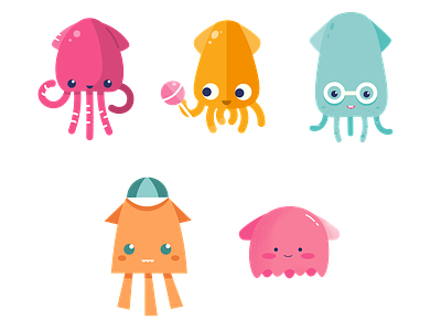 Squid team adobe illustrator character design childrens illustration clipart cute illustration squid vector