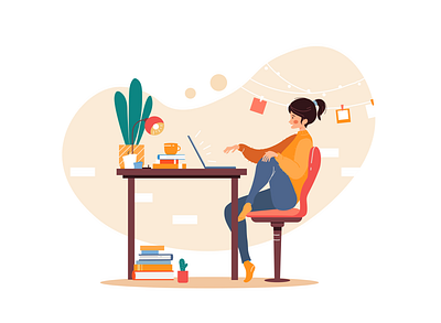 Girl sitting at the table adobe illustrator character design female character illustration vector