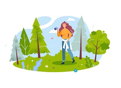 Nature Walk adobe illustrator cartoon character character design cute female character flat design illustration nature vector walk