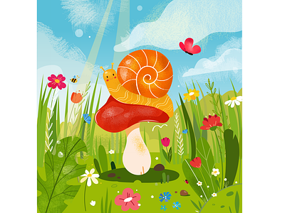 Lil' Snail adobe illustrator cartoon character children book illustration cute flat design illustration snail vector