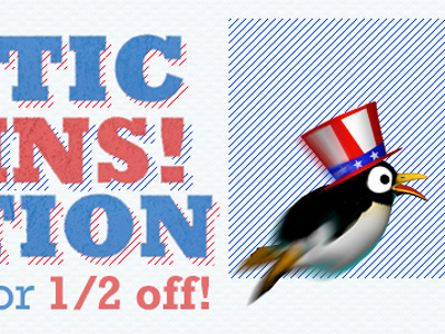 Penguins Promo 4th of july games ios landing page layout murica penguins! escape promotion sale stamp typography wildtangent studios