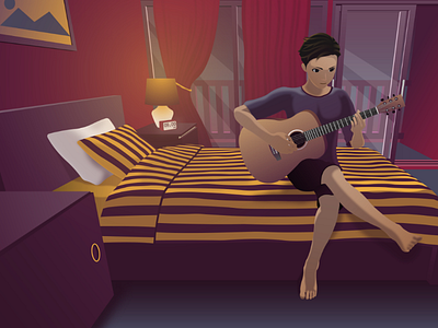 Playing Guitar Illustration