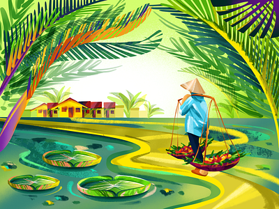 Mekong Delta Road art artist bright brush colorful illustration illustrator mekong procreate travel vietnam
