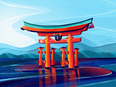 Japan 日本 ⛩️ bright contrast gradient graphic illustration japan procreate procreate 5x temple torii travel
