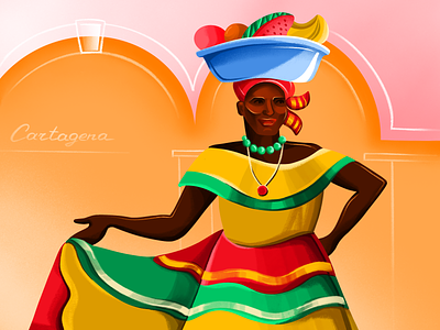 Palenquera bright cartagena colorful illustration latin america procreate traditional woman