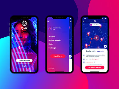 Power bank rental app app bright colorful gradient interface location product design rental ui ux