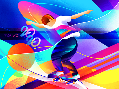 Olympics | Skateboarding bright illustration jump neon olympics procreate skate skateboarding sports sportsman tokyo