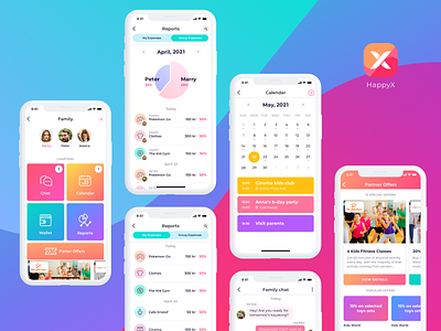 HappyX app app branding bright calendar color interface mobile ui ux wallet