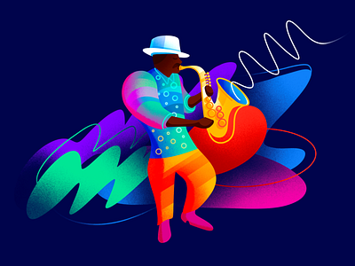 Jazz musician app branding bright colorful dark illustration jazz man music musician procreate sound