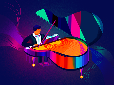 Pianist app branding bright colorful concert dark illustration light music pianist piano procreate ui