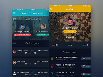 Chess App app application chess flat game interface ios play profile timeline ui ux