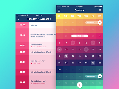 Calendar App app application bright calendar color dashboard feed interface ios material ui ux