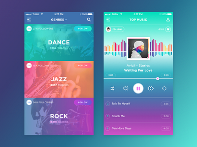 Music App app application feed flat gradient graphic interface ios music sketch ui ux