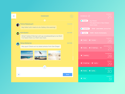 Messenger App app calendar chat clean colorful concept interface material messenger minimal ui web