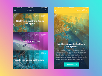 Science News app app article colors concept feed gradient interface ios minimal news science ui