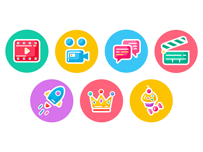 Bright Icon Pack bright color colorful flat iconography icons illustration media message pack rocket set