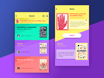 Book Swap App app book bright colorful concept flat interface ios material minimal ui ux