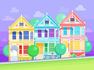 San Francisco Painted Ladies Free Wallpapers architecture bright building city colors free graphic home illustration san francisco street wallpapers