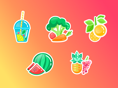 Healthy Stickers bright flat food fruits graphic healthy icons illustration sketch stickers vector vegetables