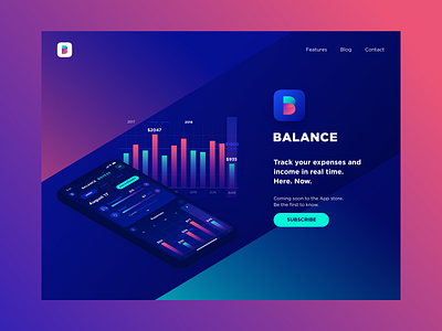 Balance App Landing Page app balance colorful dark expense finance gradient interface ios iphone landing minimal stats tracker ui ux