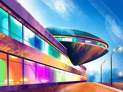 Tarilka architecture city colorful graphic illustration lights modernism procreate urban