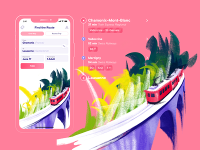 Time to Travel app bright brush colorful illustration ios procreate railroad summer tickets trip ui vacation