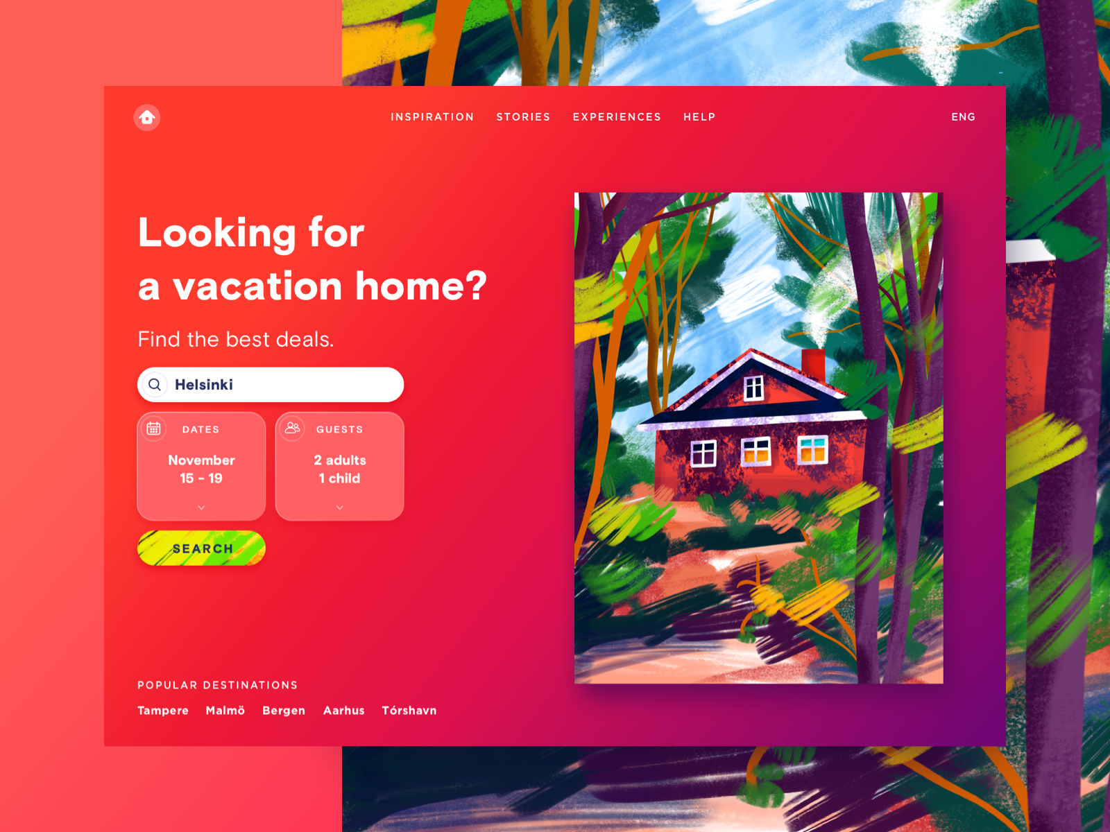 Vacation Home home travel gradient colorful bright procreate illustration vacation web ui