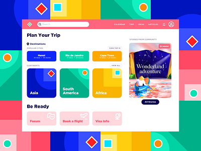 Kaleidoscope | Service for Travelers app bright colorful illustration interface pattern procreate product design travel ui web