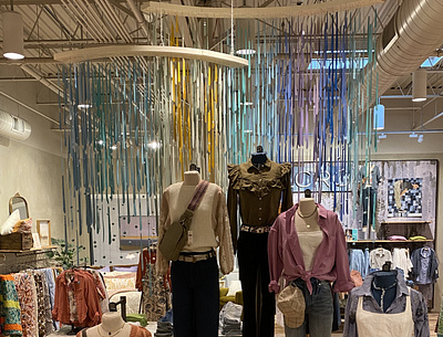 "Rain" Interior Summer 2022 Display Anthropologie anthropologie branding illustration merchandising paper crafting rigging visual mechandising