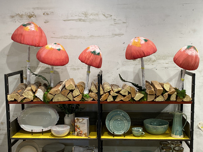 Anthropologie fall 2021 mushroom display anthropologie branding design industrial design paper crafting visual mechandising