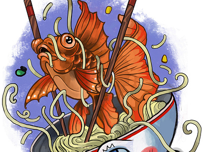 Gold fish art artist design charaster fish gold fish illlustration noodls seafood sketch color sketsh