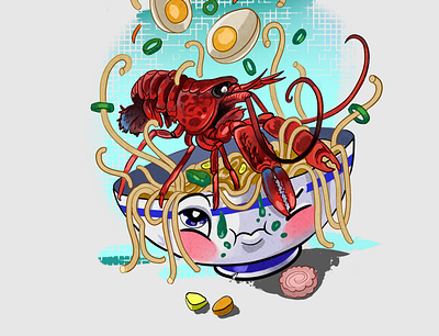 lobster artist cartoon style design charaster food illustration kitchen lobster print seafood sketch stisker style