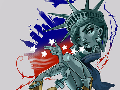 The Statue of Liberty. American girl. USA art america usa artist cartoon style colors design charaster freedom girle sexy women women
