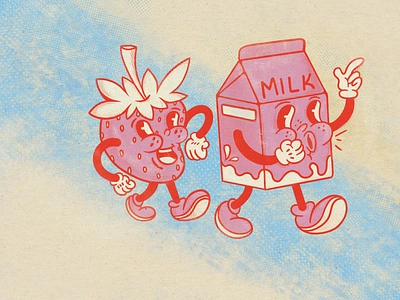 Strawberry milk apple pencil character character design characterdesign characters funny character halftone illustration illustration art milk milkshake procreate retro scetch strawberry vintage