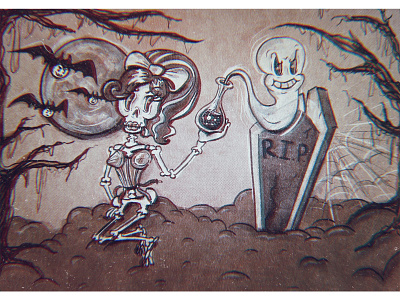 Skull Girl & Ghost 1930s cartoon cartoon character cartoon illustration character character design characterdesign creepy funny character ghost halloween halloween design helloween illustration illustration art retro retro cartoon skull spooky vintage