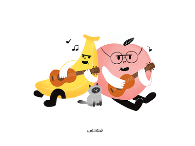 To my ukulele teacher 🍑&🍌 character illustration