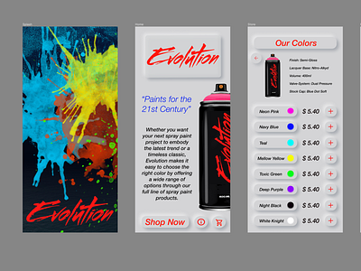 Evolution Spray paints branding design logo mobile mobile ui nuemorphism typography ui ui design uiux ux design vector