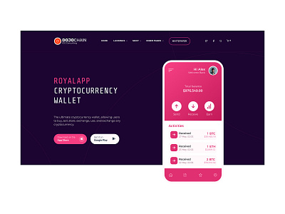 Crypto Wallet Landing Page bitcoin blockchain business crypto cryptocurrecies inspiration landing landing page mining page responsive ui uiux ux wallet website