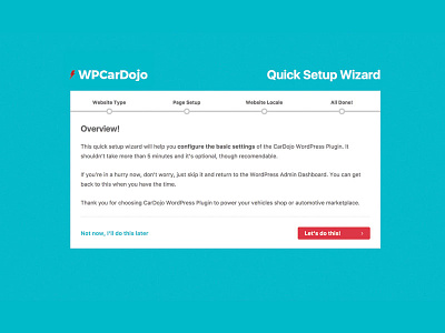 WPCarDojo Quick Setup Wizard automotive car cardojo dealer marketplace plugin setup wizard wordpress wpcardojo