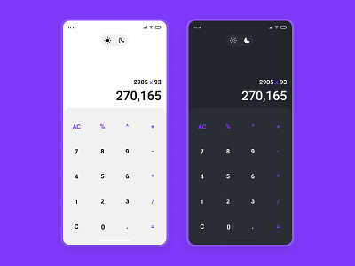 Calculator dark and light theme color concept design