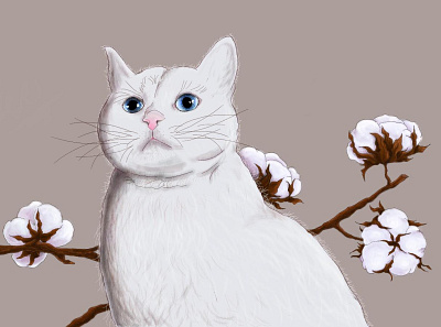 Cat and cotton cat cotton design illustration vector